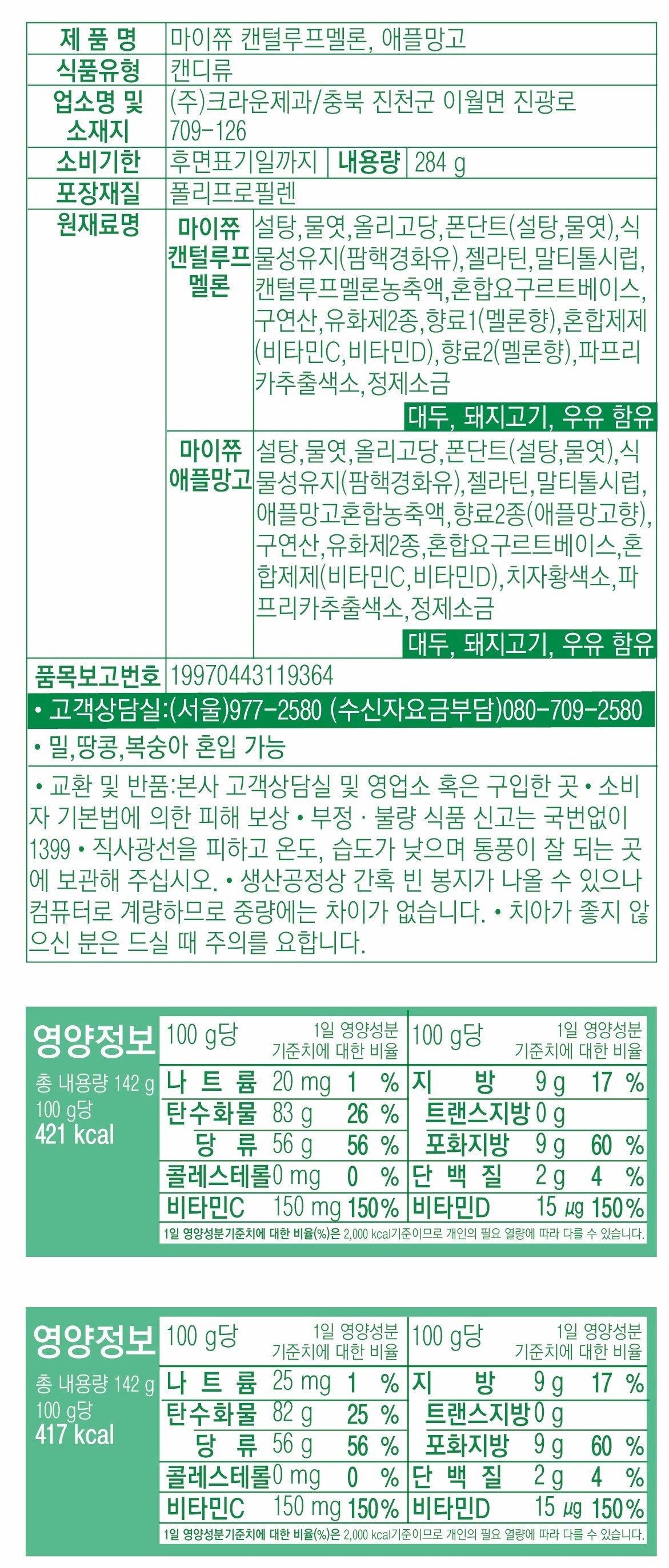 My Chew Pillow Cantaloupe Melon + Apple Mango Candy 284g - 2 Sets